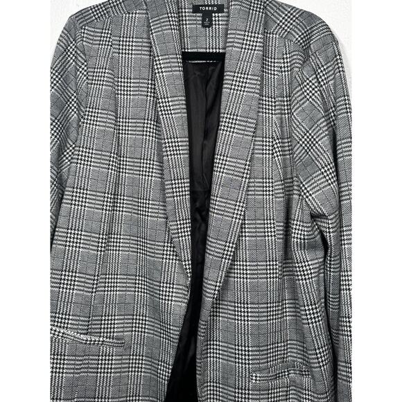 Torrid Knit Houndstooth Blazer Black White Open Front Collared Long Sleeve Sz 2X - Picture 2 of 3